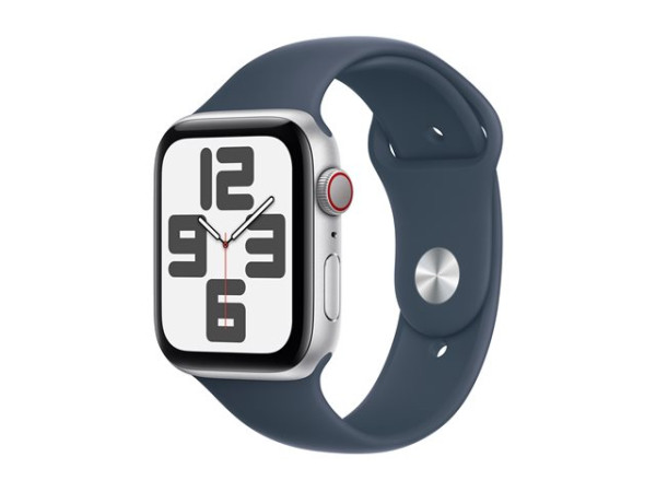 Apple Watch SE (2023) (silber/blau, 44 mm, Sportarmband,