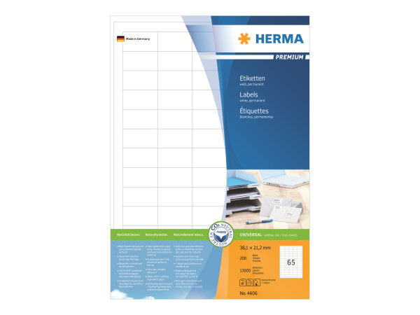 HERMA Etiketten A4 wei? 38,1x21,2 mm Papier matt 13000 St.