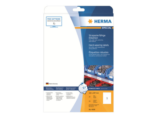 HERMA Etik. strapazierf. A4 wei? 210x297 mm Folie 25 St.