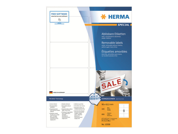 HERMA Etiketten A4 wei? 96x63,5 mm abl?sbar Papier 800 St.