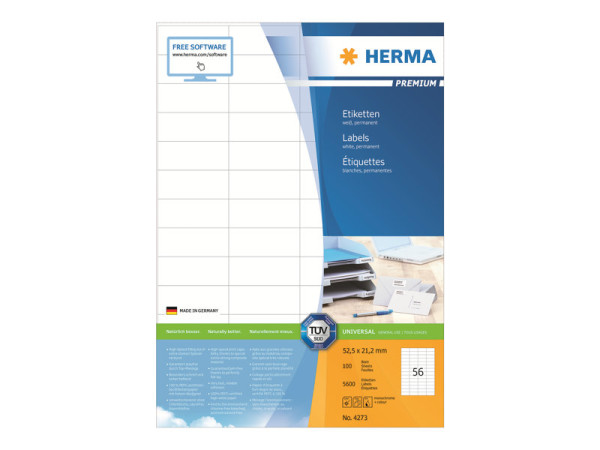 HERMA Etiketten A4 wei? 52,5x21,2 mm Papier matt 5600 St.