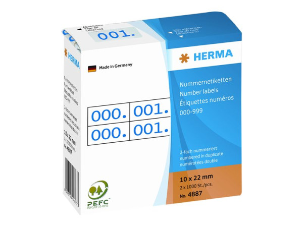 HERMA Nummernetik. doppelt selbstkl. 10x22 mm Aufdruck blau