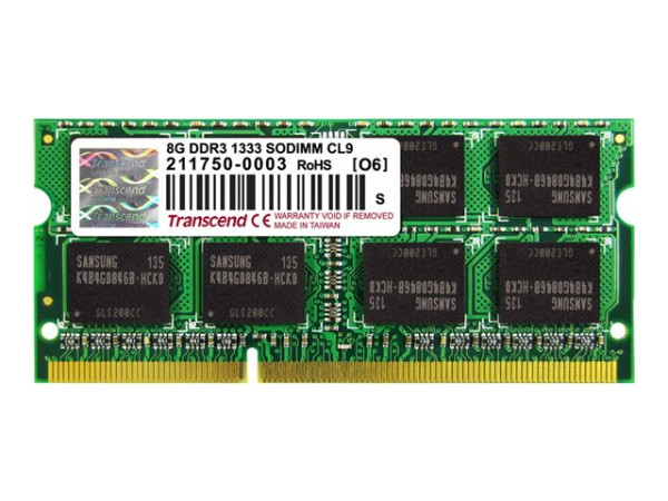 8192 MB Transcend SO-DIMM 8 GB DDR3-1333 (TS1GSK64V3H) CL9