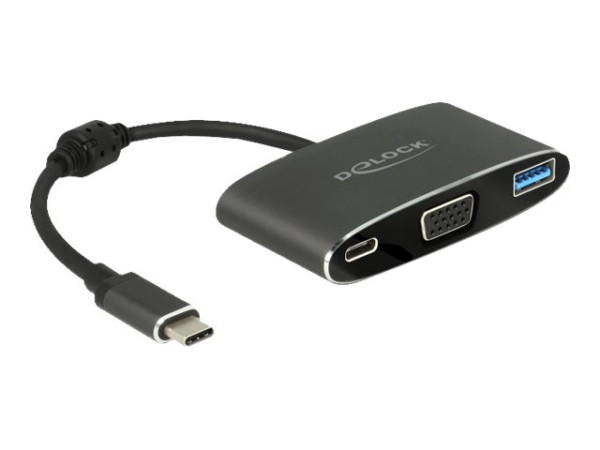 DeLOCK USB C St>VGA Bu +USB A +USB C PD schwarz,