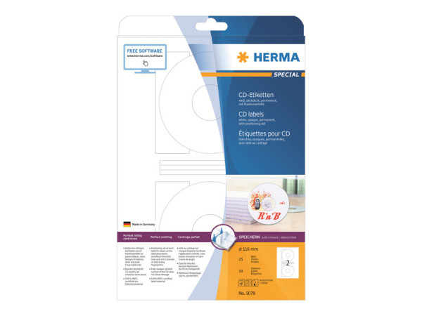 HERMA CD-Etiketten A4 wei? 116 mm Papier blickdicht 50 St.