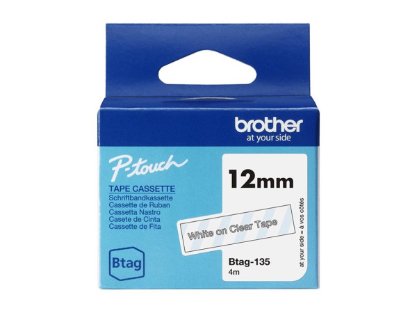 Brother Schriftband Btag-135 (12mm, weiß auf transparent,
