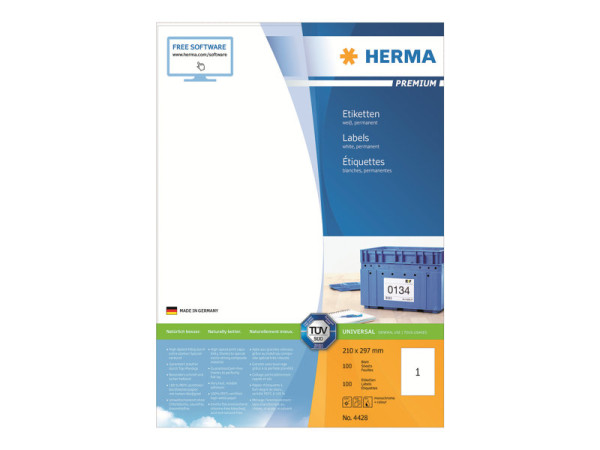 HERMA Etiketten Premium A4 wei? 210x297 mm Papier 100 St.