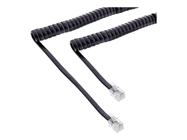 InLine Hörer Spiralkabel, RJ10 Stecker / Stecker, bk, 4m