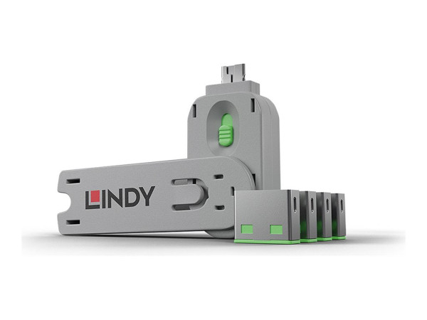 Lindy USB Port Schloss (4 Stück) mit Schlüssel Code: grün