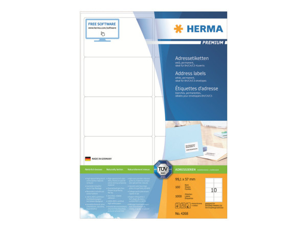 HERMA Adressetiketten A4 wei? 99,1x57 mm Papier 1000 St.