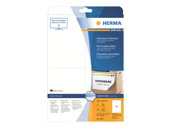 HERMA Etiketten A4 wei? 105x148 mm abl?sbar Papier 100 St.