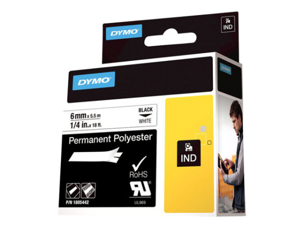 Dymo Rhino Polyband 1805442, Schriftband 6 mm, schwarz auf