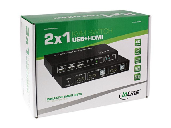 InLine KVM Desktop Switch, 2-fach, HDMI 4K2K, USB 2.0 Hub,