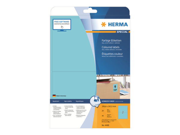 HERMA Etiketten A4 blau 199,6x143,5 mm Papier matt 40 St.