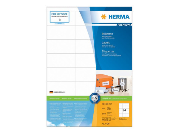 HERMA Etiketten Premium A4 wei? 70x35 mm Papier 2400 St.