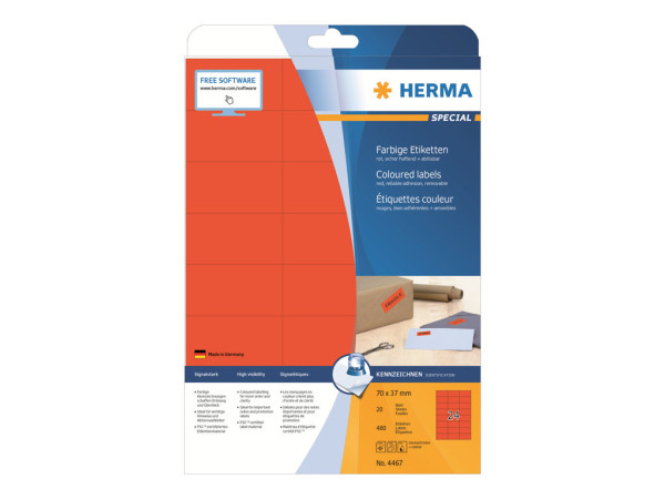 HERMA Etiketten A4 rot 70x37 mm Papier matt 480 St.