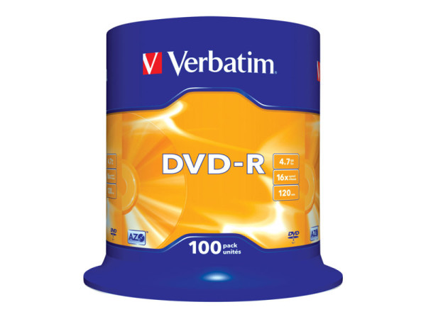 Speichermedien Verbatim DVD-R, 16x, 100er Spindel, 43549