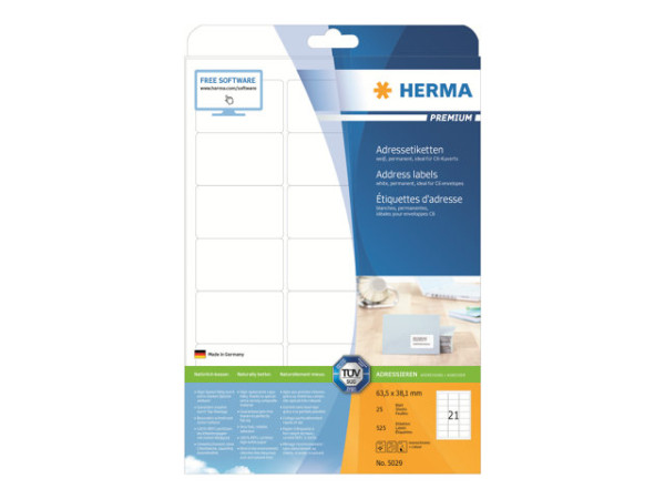 HERMA Adressetik. A4 wei? 63,5x38,1 mm Papier 525 St.