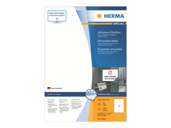 HERMA Etiketten A4 wei? 210x297 mm abl?sb. Papier 100 St.