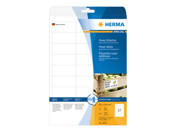 HERMA Etiketten A4 wei? 63,5x29,6 mm extrem haftend 675 St.