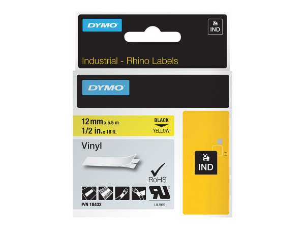 Dymo Rhino Vinylband 18432, Schriftband 12 mm, schwarz auf