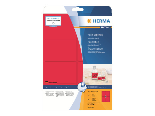 HERMA Etiketten A4 neon-rot 99,1x67,7 mm Papier matt 160 St.