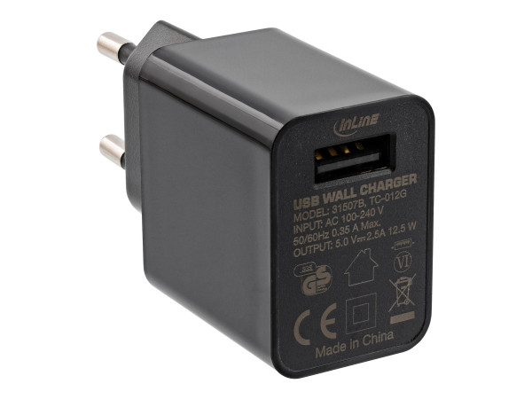 InLine USB Ladegerät Single, Netzteil, Stromadapter, black