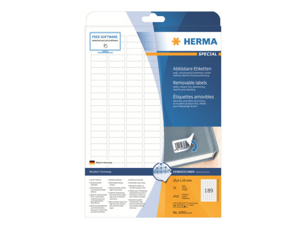 HERMA Etiketten A4 wei? 25,4x10 mm abl?sbar Papier 4725 St.