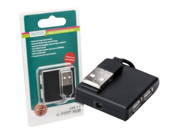 USB-HUB DIGITUS 4-Port, USB2.0, extern, schwarz, mini size