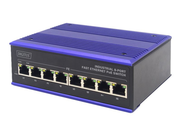 Digitus 8 Port Fast Ethernet Netzwerk PoE Switch,Industrial