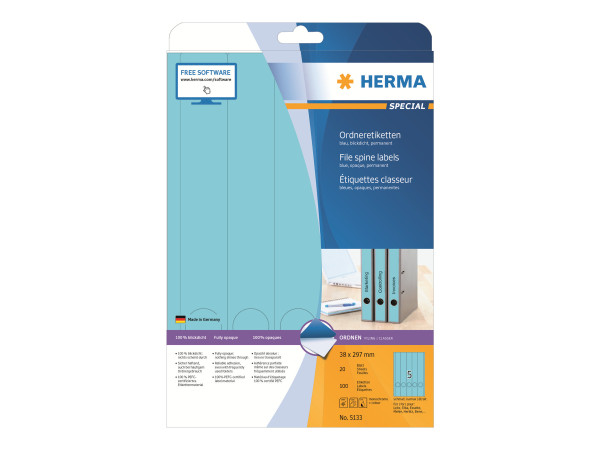 HERMA Ordneretiketten A4 blau 38x297 mm Papier opak 100 St.