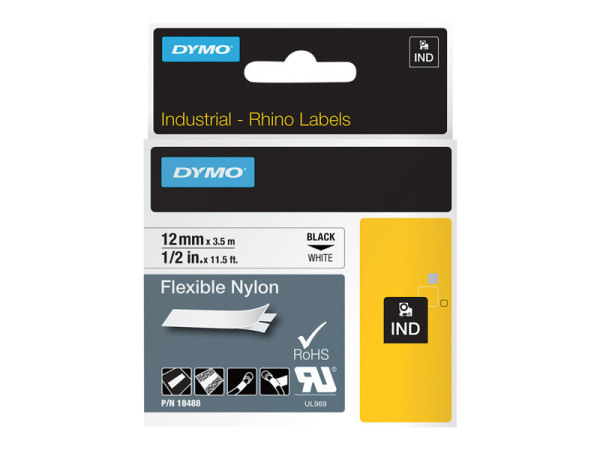 Dymo Rhino Nylonband 18488, Schriftband 12 mm, schwarz auf