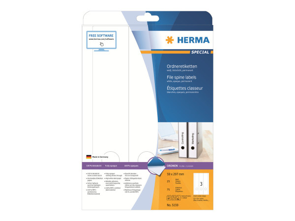 HERMA Ordneretiketten A4 wei? 59x297 mm Papier opak 75 St.