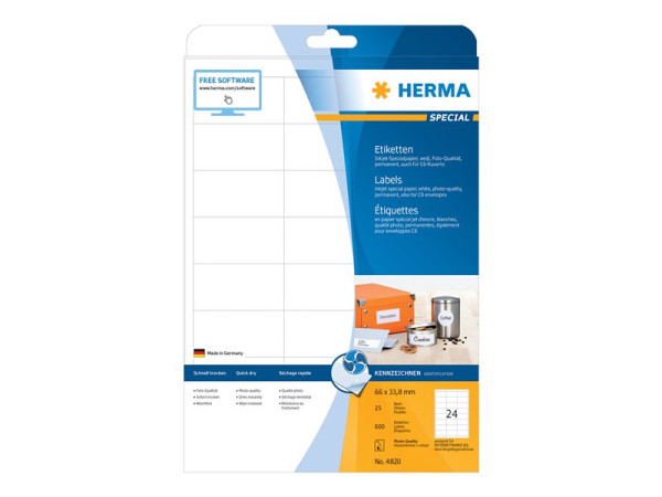 HERMA Inkjet-Etiketten A4 wei? 66x33,8 mm Papier 600 St.