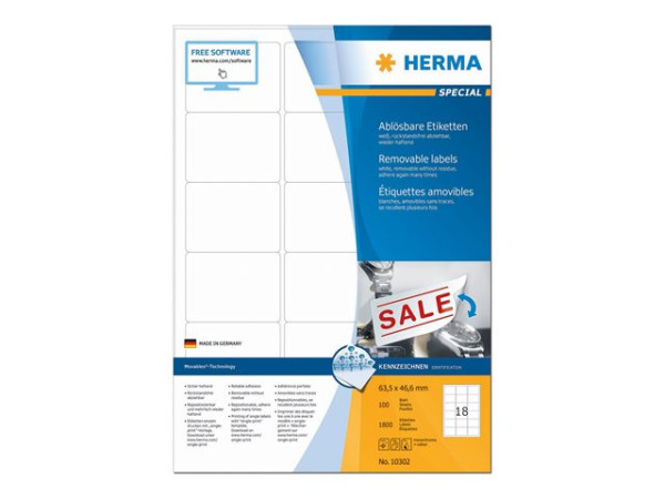 HERMA Etiketten A4 wei? 63,5x46,6 mm abl?sb. Papier 1800 St.