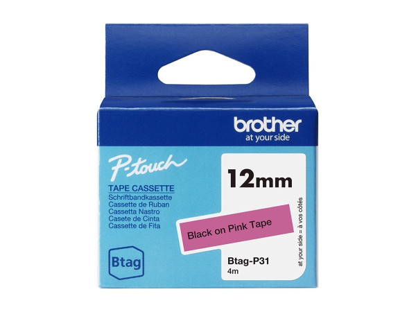 Brother Schriftband Btag-P31 (12mm, schwarz auf pink, nicht