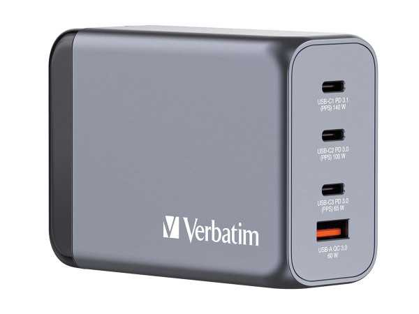 Verbatim GaN-Ladegerät 240W, 1x USB-A , 3x USB-C (grau, PD