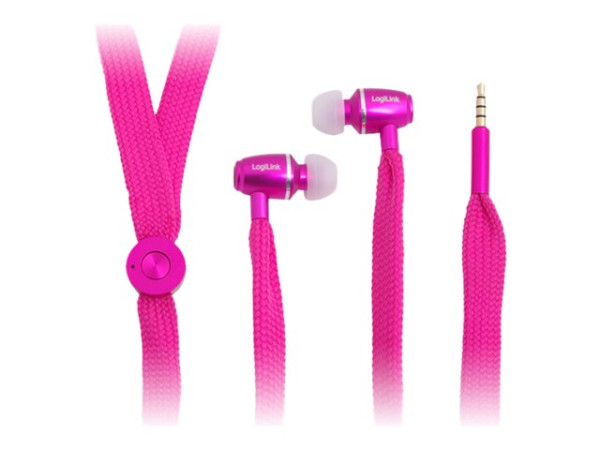 LogiLink Earphone "String", with micro, 1x 3,5mm, pink