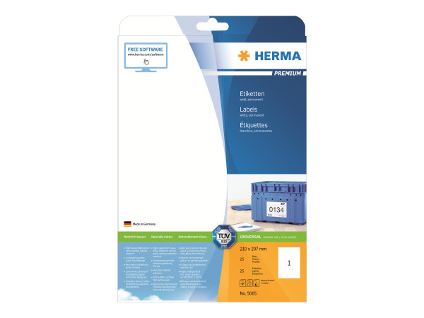 HERMA Etiketten Premium A4 wei? 210x297 mm Papier 25 St.