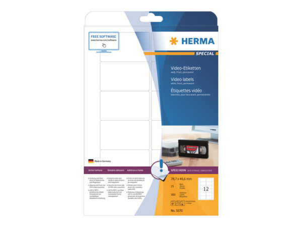 HERMA Video-Etiketten A4 wei? 78,7x46,6 mm Papier 300 St.