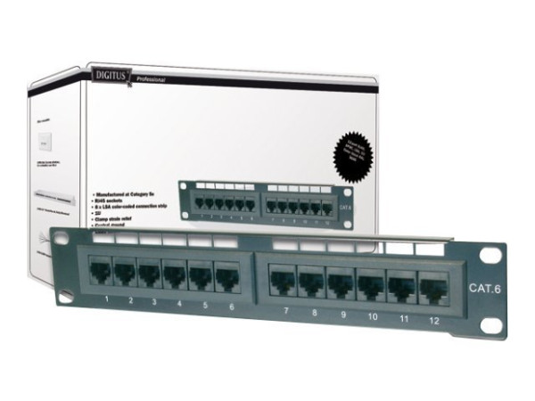 Patchpanel DIGITUS 1HE 12-Port Cat5e geschirmt schwarz