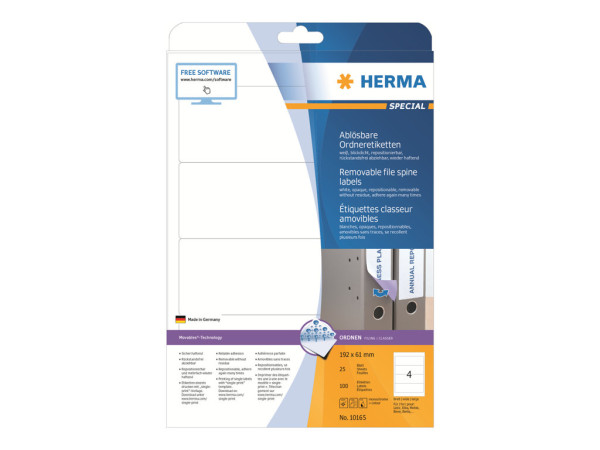 HERMA Ordneretiketten A4 wei? 192x61 mm abl?sb. opak 100 St.