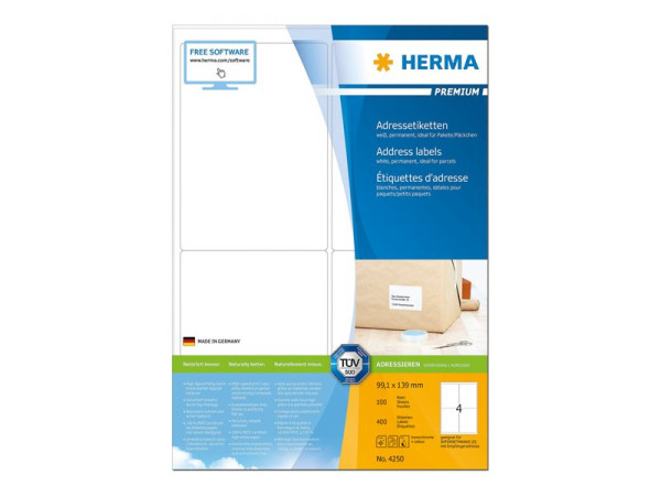 HERMA Adressetiketten A4 wei? 99,1x139 mm Papier 400 St.