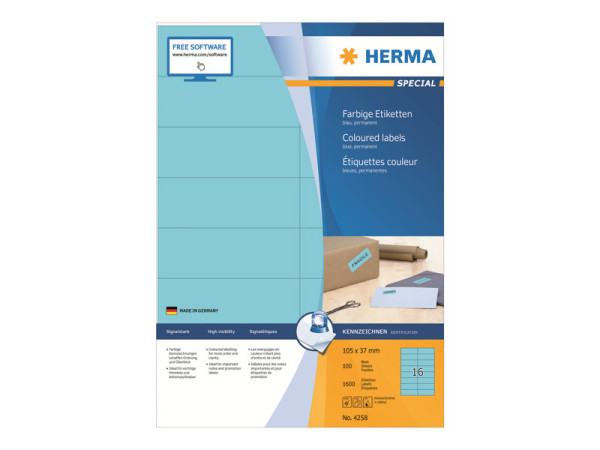 HERMA Etiketten A4 blau 105x37 mm Papier matt 1600 St.