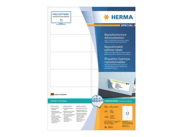 HERMA Adressetiketten A4 wei? 99,1x42,3 mm abl?sb. 1200 St.