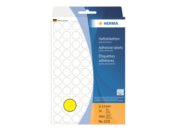 HERMA Vielzwecketiketten gelb 13 mm rund Papier 2464 St.