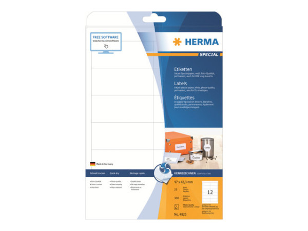 HERMA Inkjet-Etiketten A4 wei? 97x42,3 mm Papier 300 St.