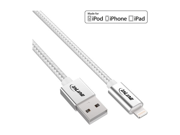InLine Lightning USB Kabel, für iPad, iPhone, 2m silber