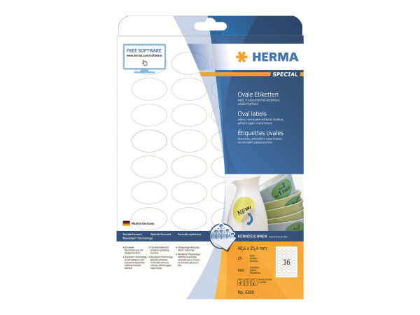 HERMA Etik. A4 wei? 40,6x25,4 mm oval abl?sb. Papier 900 St.