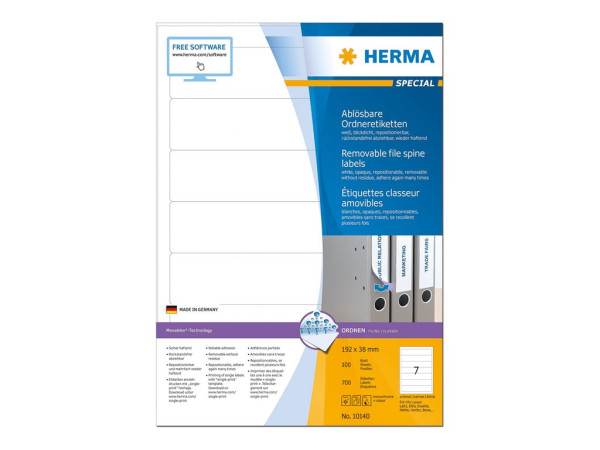 HERMA Ordneretiketten A4 wei? 192x38 mm abl?sb. opak 700 St.